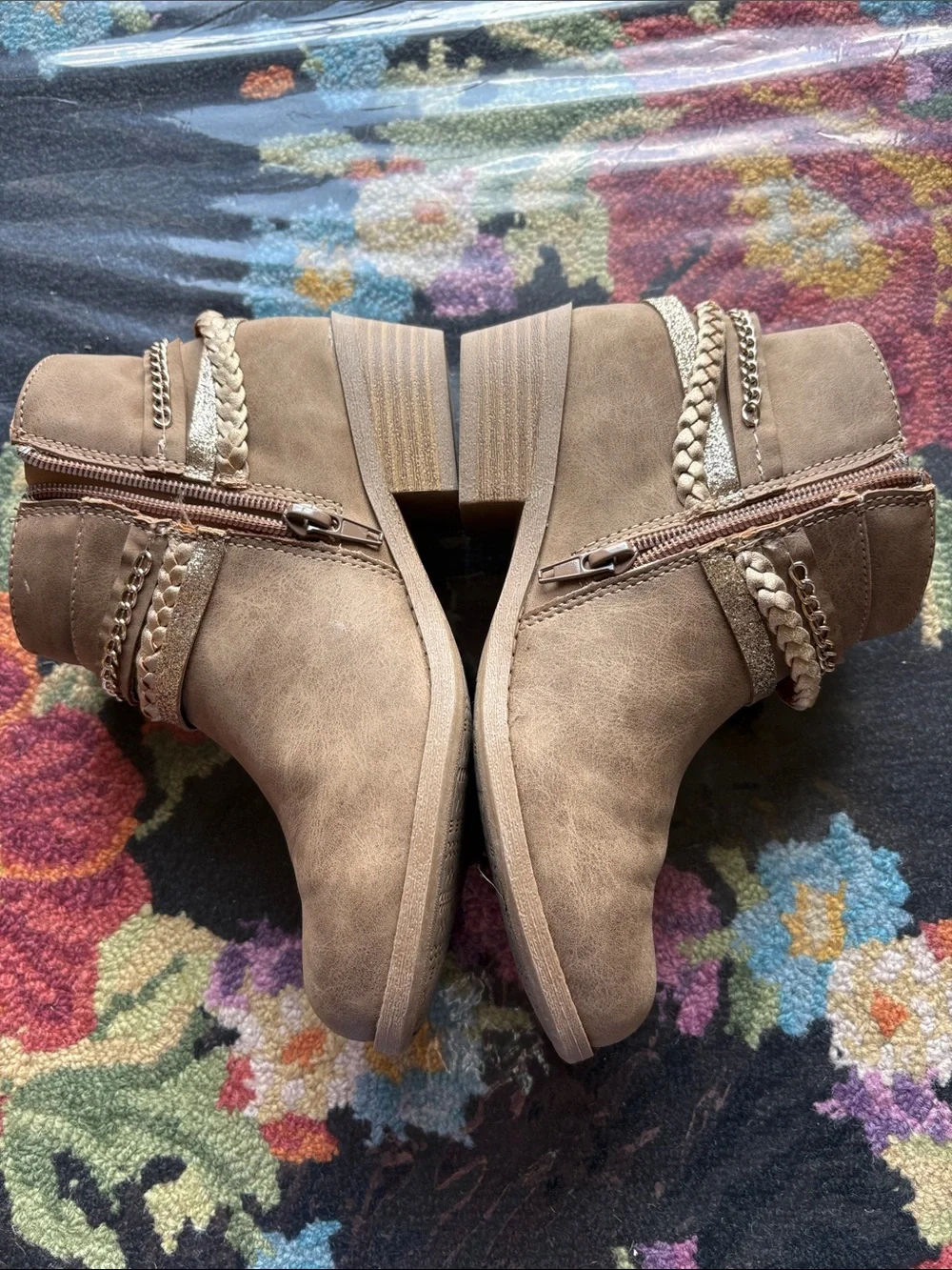 Jellypop Taupe Braided & Chain Detail Girls' Ankle Boots Size 2
